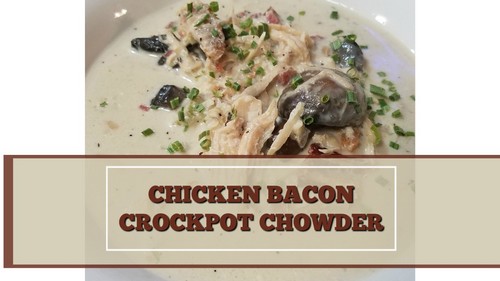 Chicke and bacon slow cooker chowder on a white plate